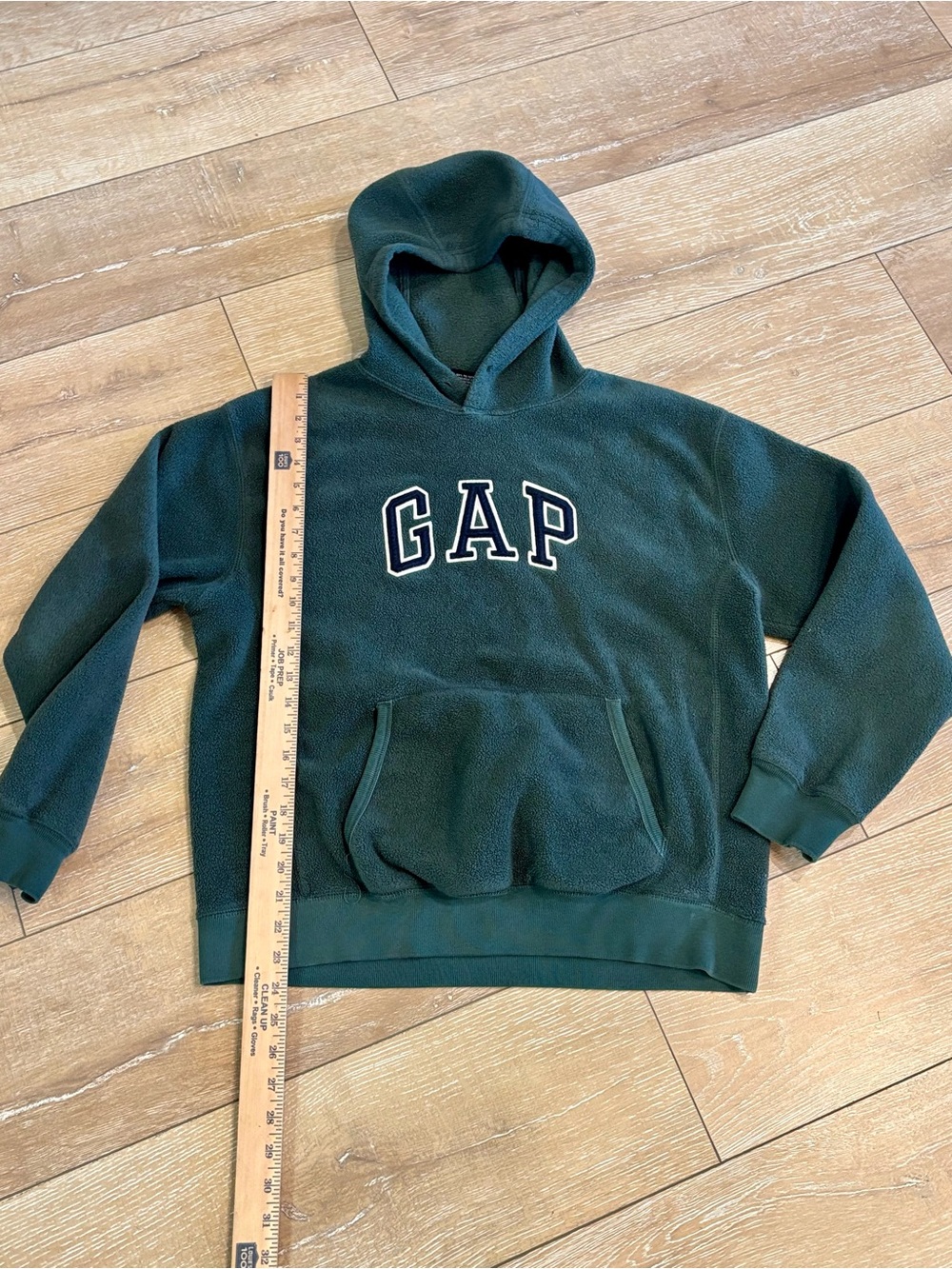 Vintage GAP Fleece Hoodie Green Logo Pullover Small Petite S/P - Picture 4 of 6